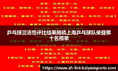 乒乓球灵活性评比结果揭晓上海乒乓球队荣登第十名榜单